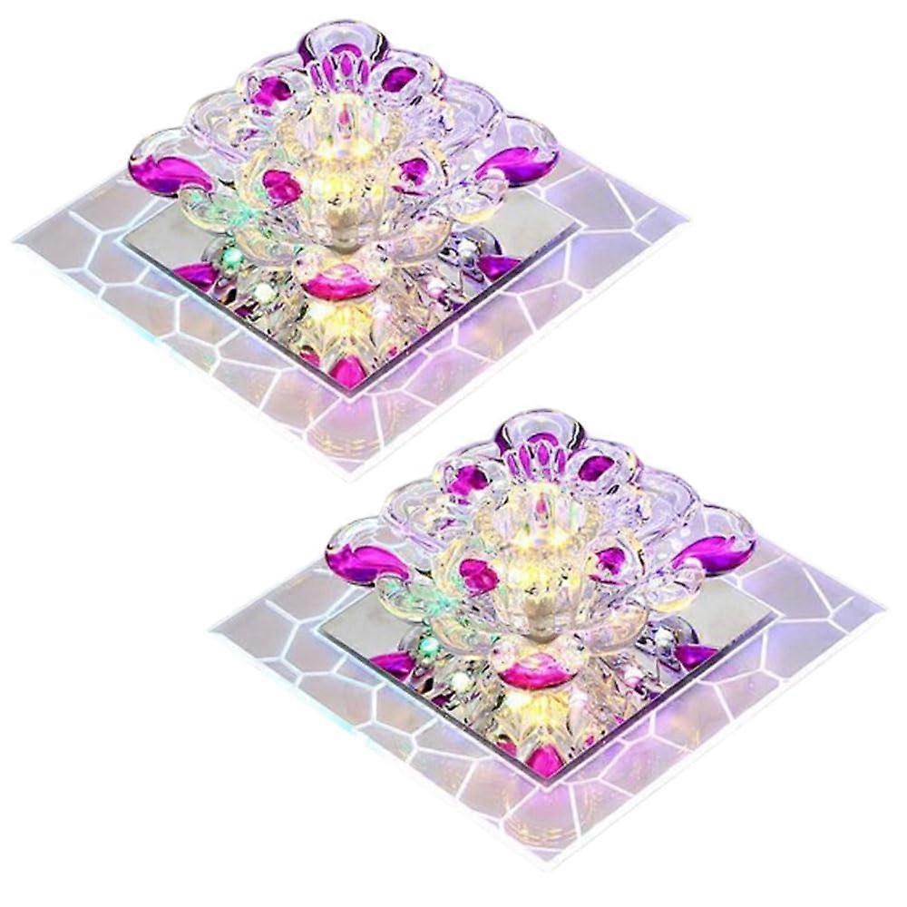5W Crystal LED Downlight Set of 2, Dimmable Square Ceiling Lights, 50-90mm Cut Size, Warm and Colored Lighting for Indoor Use