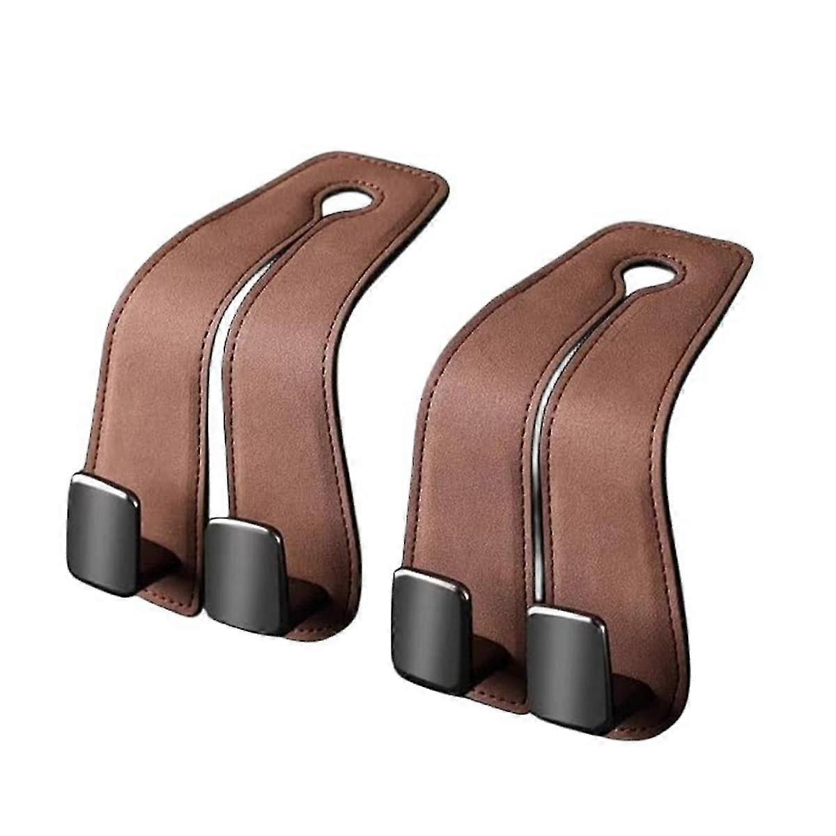 2pcs Car Seat Back Double Hook Metal Hanger Brown