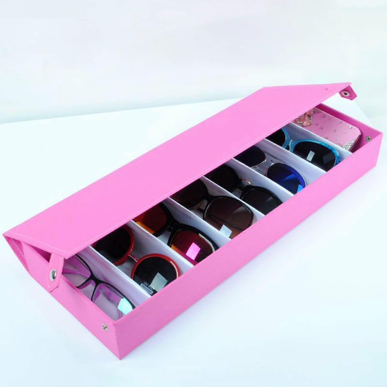 Glasses Case, Sunglasses Storage Box, Large Capacity, Holds 8 Pairs, Roze
