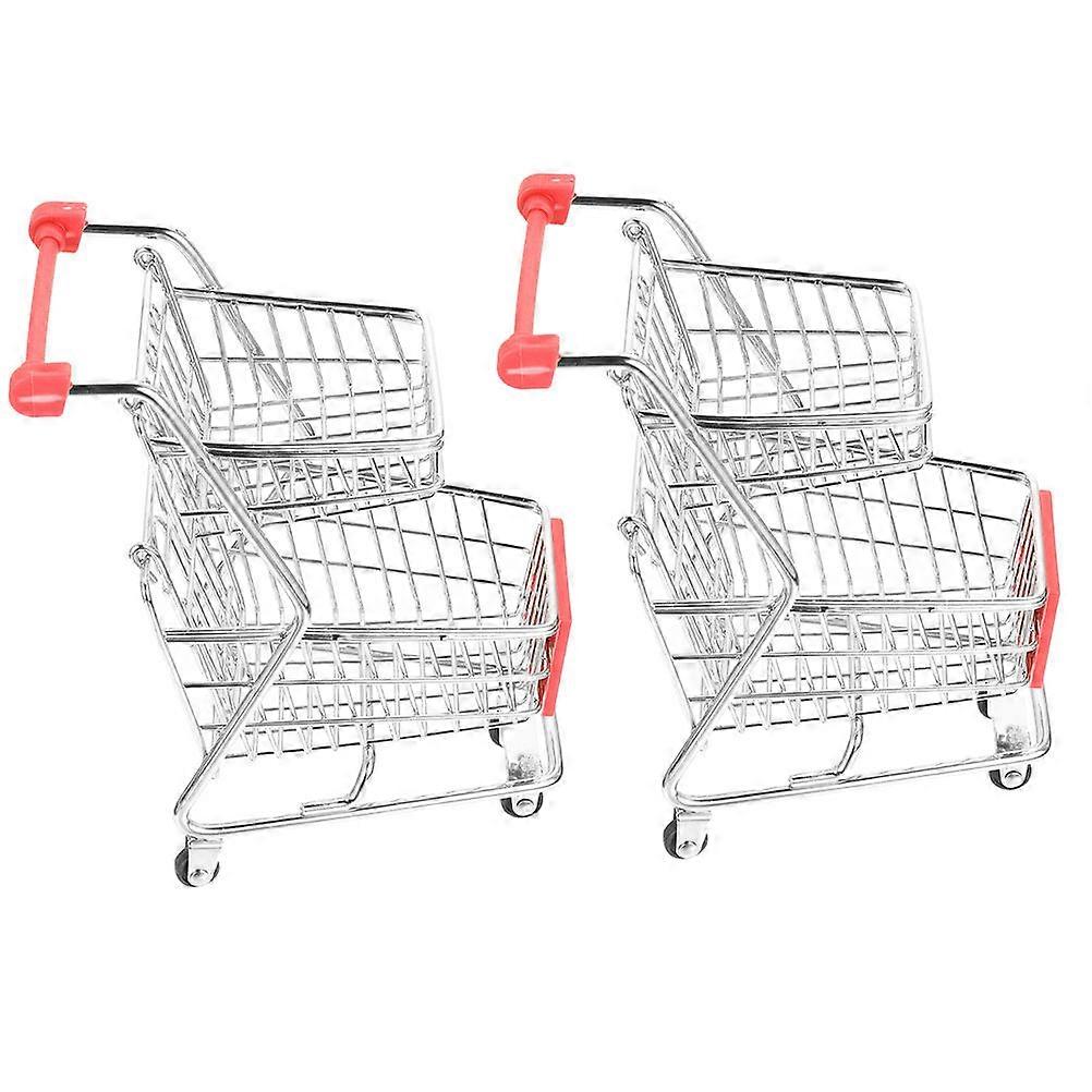 Mini Shopping Cart Pretend Play Foldable Shopping Trolley Children 17.50X11.00X8.50cm 2Pcs