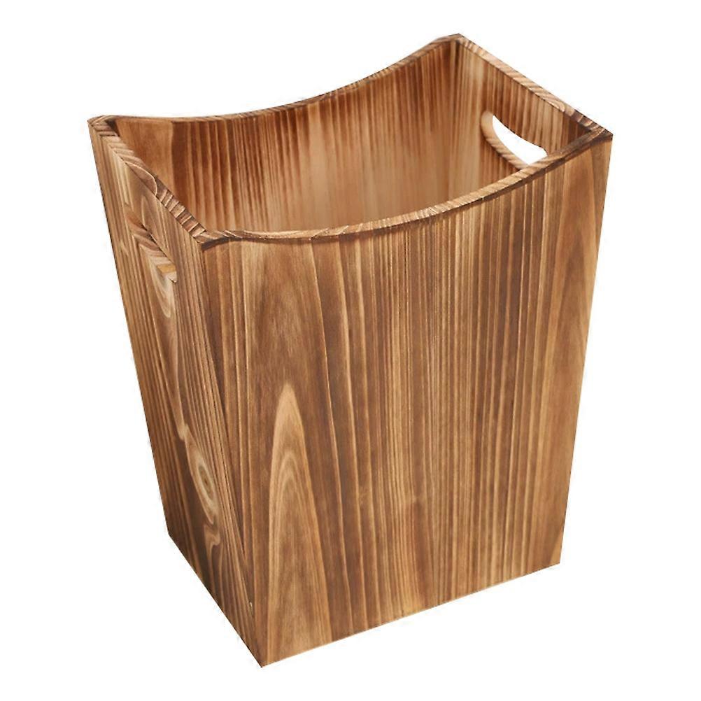 Solid Wood Garbage Can with Handles, Rustic Nordic Wastebasket for Bedroom Bathroom Office, Space Saving Rectangular Trash Bin, Farmhouse Laundry