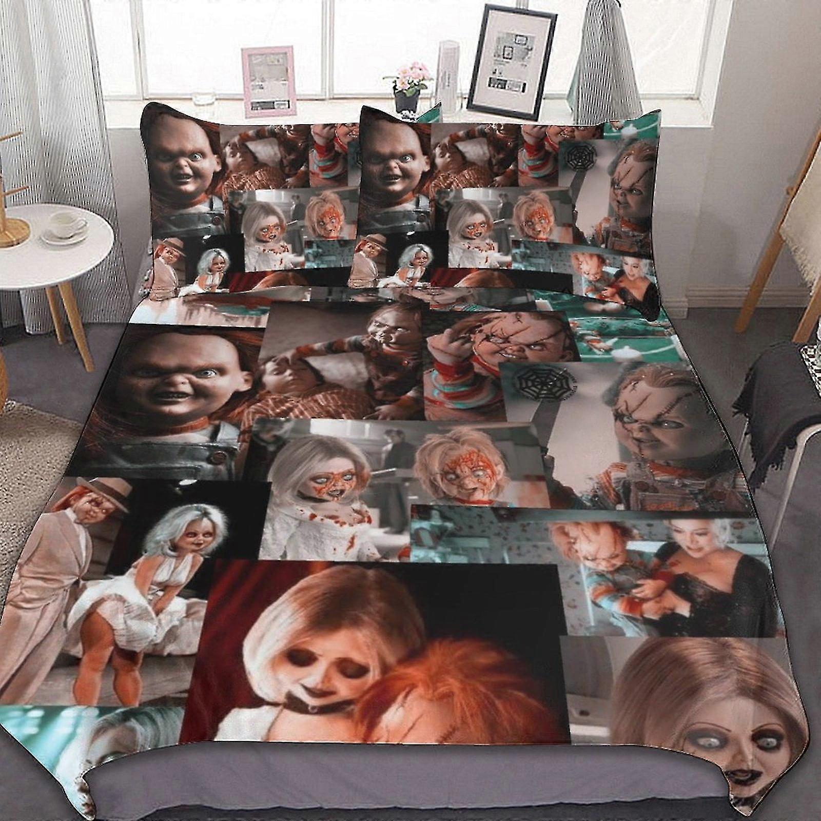 Bride of Chucky 3-częściowy zestaw pościeli oddychająca poszwa na kołdrę z 2 poduszkami Shams Soft All Seasons Komplet pościeli