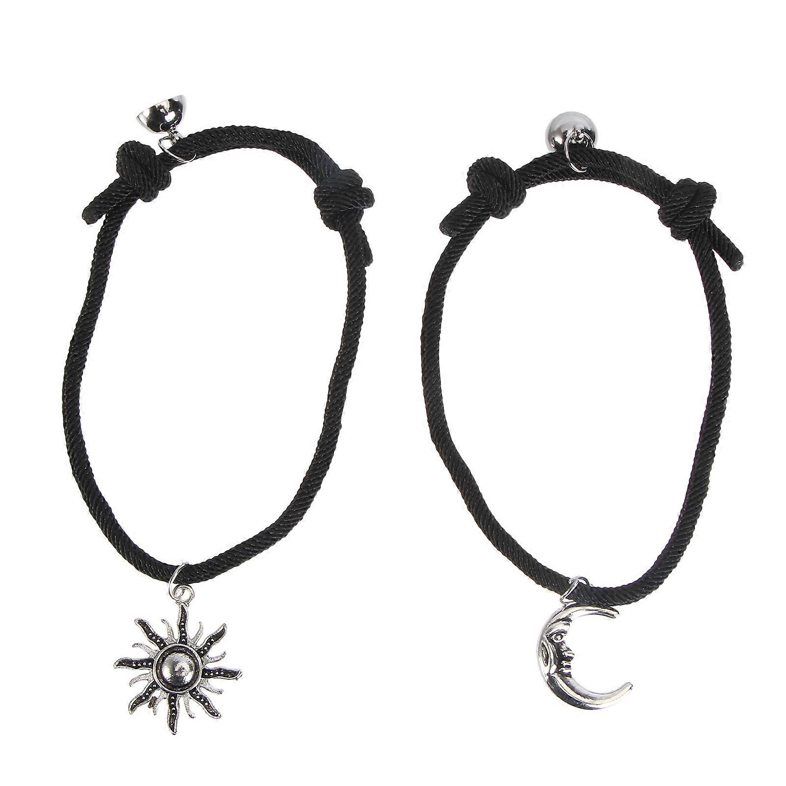 Magnet Suction Bracelet Adjustable Woven Rope Black 1 Set