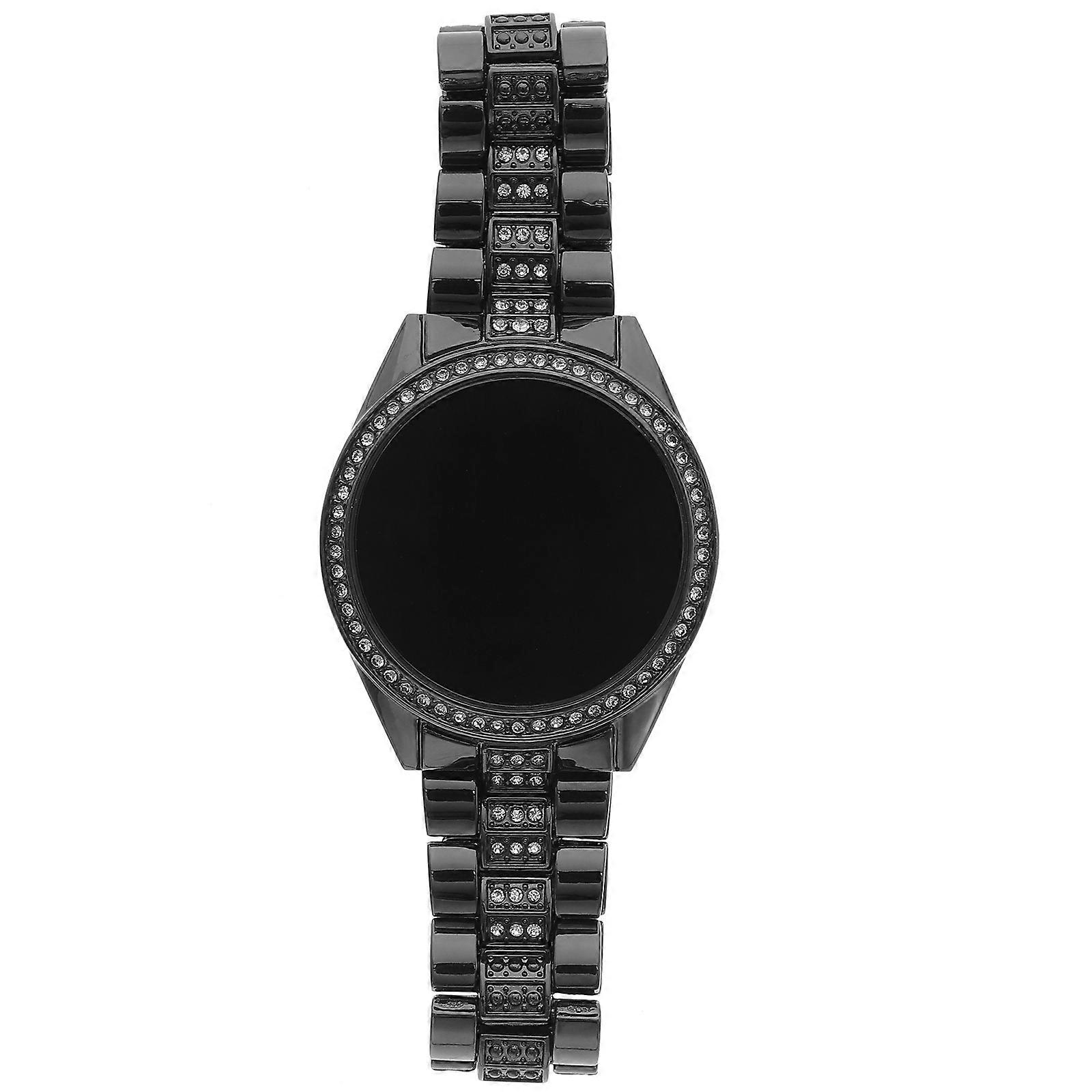 Rhinestone Watch Black Metal Glass Featuring Lightweight Use