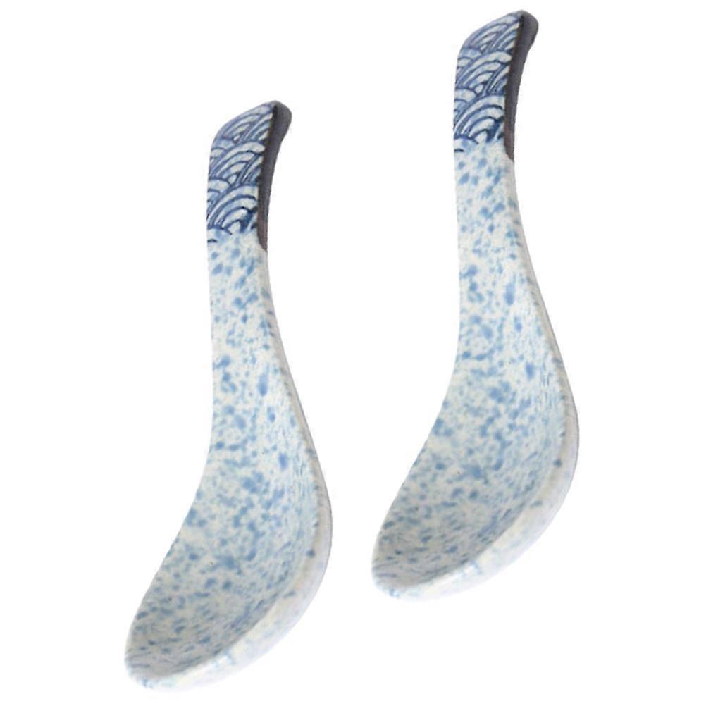 Blue Ceramic Soup Spoon Set for Kitchen Use Fine Workmanship Decorative Tableware 2Pcs