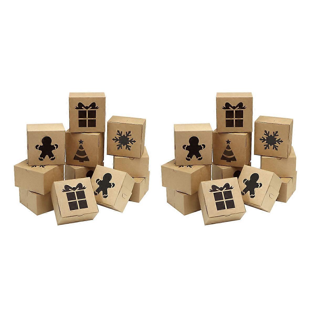 60 Kraft Cardboard Bakery Cookie Boxes Set 4X4X2.5Inch Auto-Popup for Christmas Cupcakes, Cookies, B