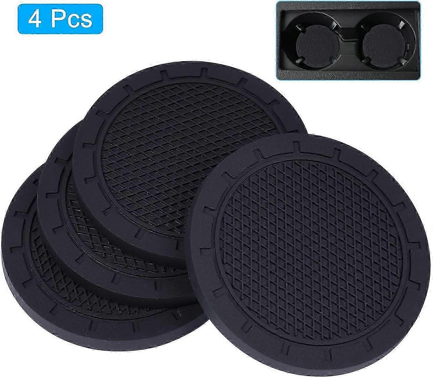 4-Pack Universal Car Cup Coasters - Anti-Slip PVC Insert (2.75", Black)