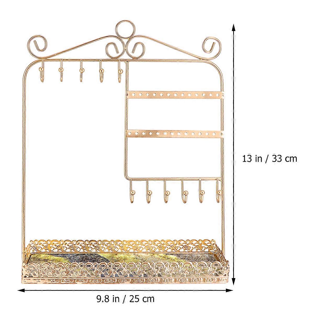 Golden Iron Earring Holder with Hooks for Jewelry Display Showcase Vintage Style Necklace Rack Fits