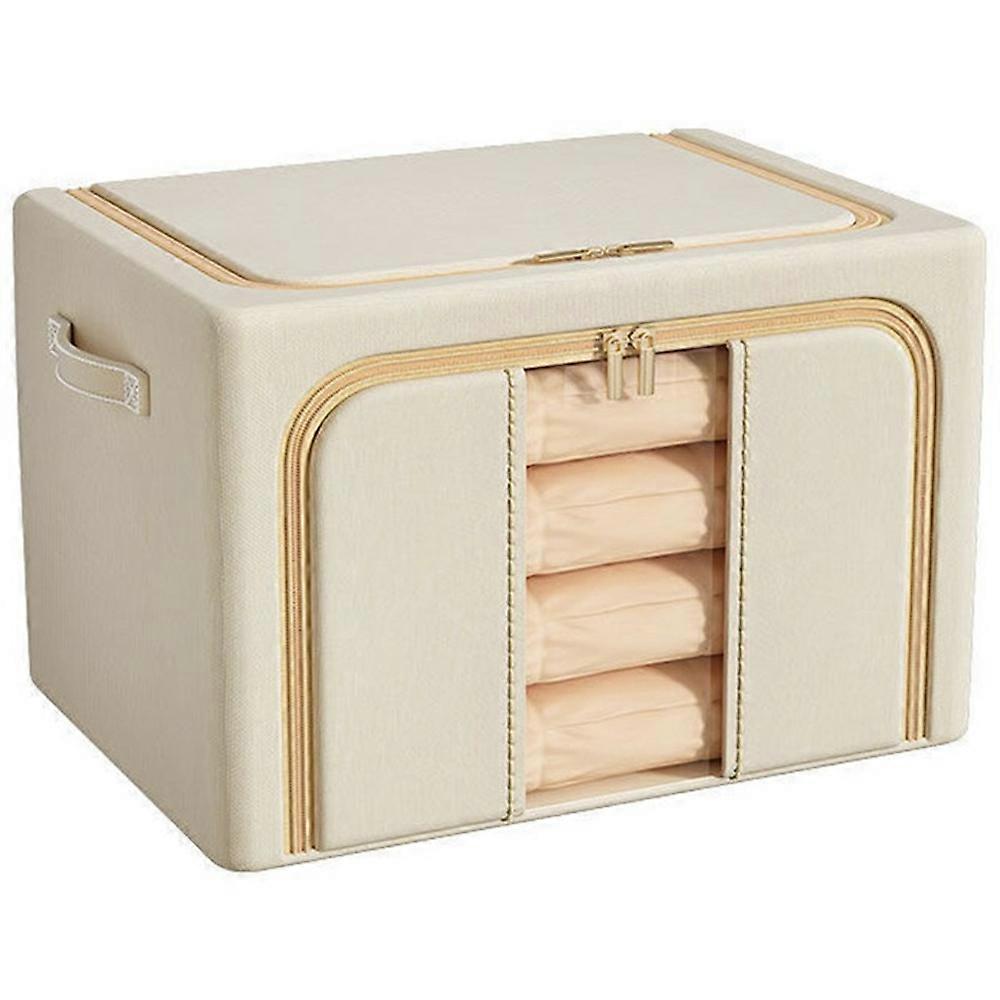 Oxford Fabric Storage Box 24L Foldable Steel Frame Transparent Window For Home Organization - Beige