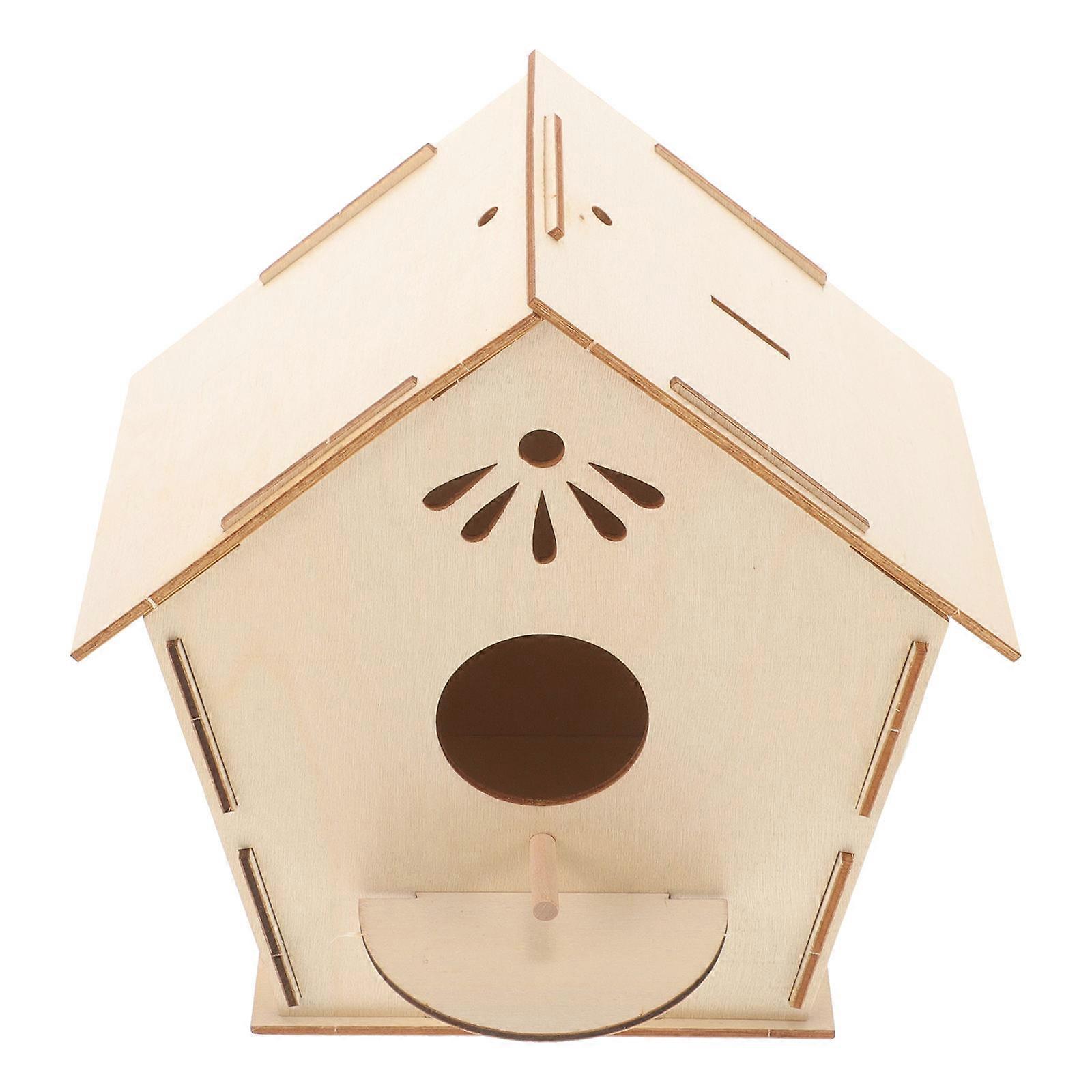 طقم الحرف اليدوية الخشبية لبيت الطيور للأطفال لطلاء وتزيين قطعة ناعمة باللون البيج