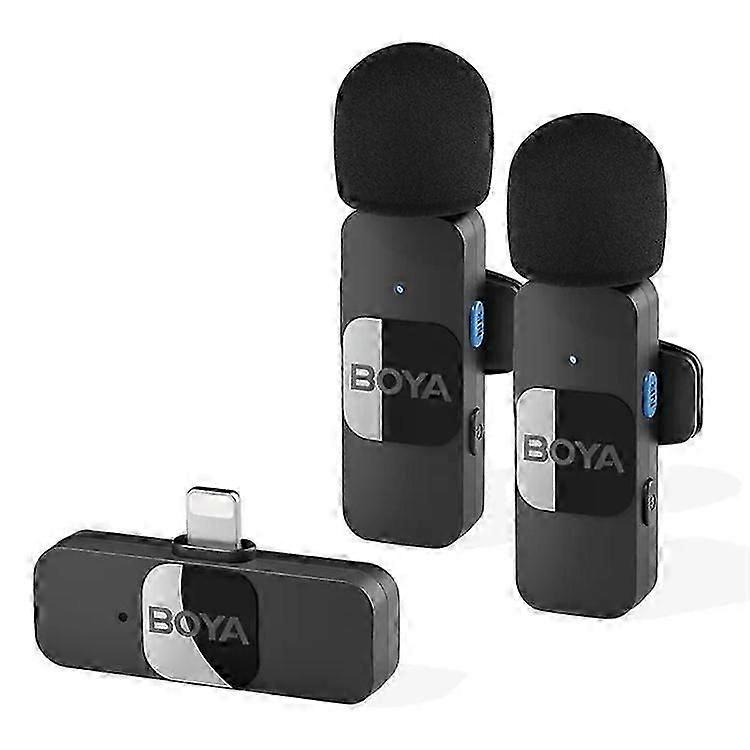 BOYA BY-V2 Drahtloses Lavalier-Ansteckmikrofon Omnidirektionales Kondensator-Aufnahmemikrofon mit 2 Sendern +1 Empfänger