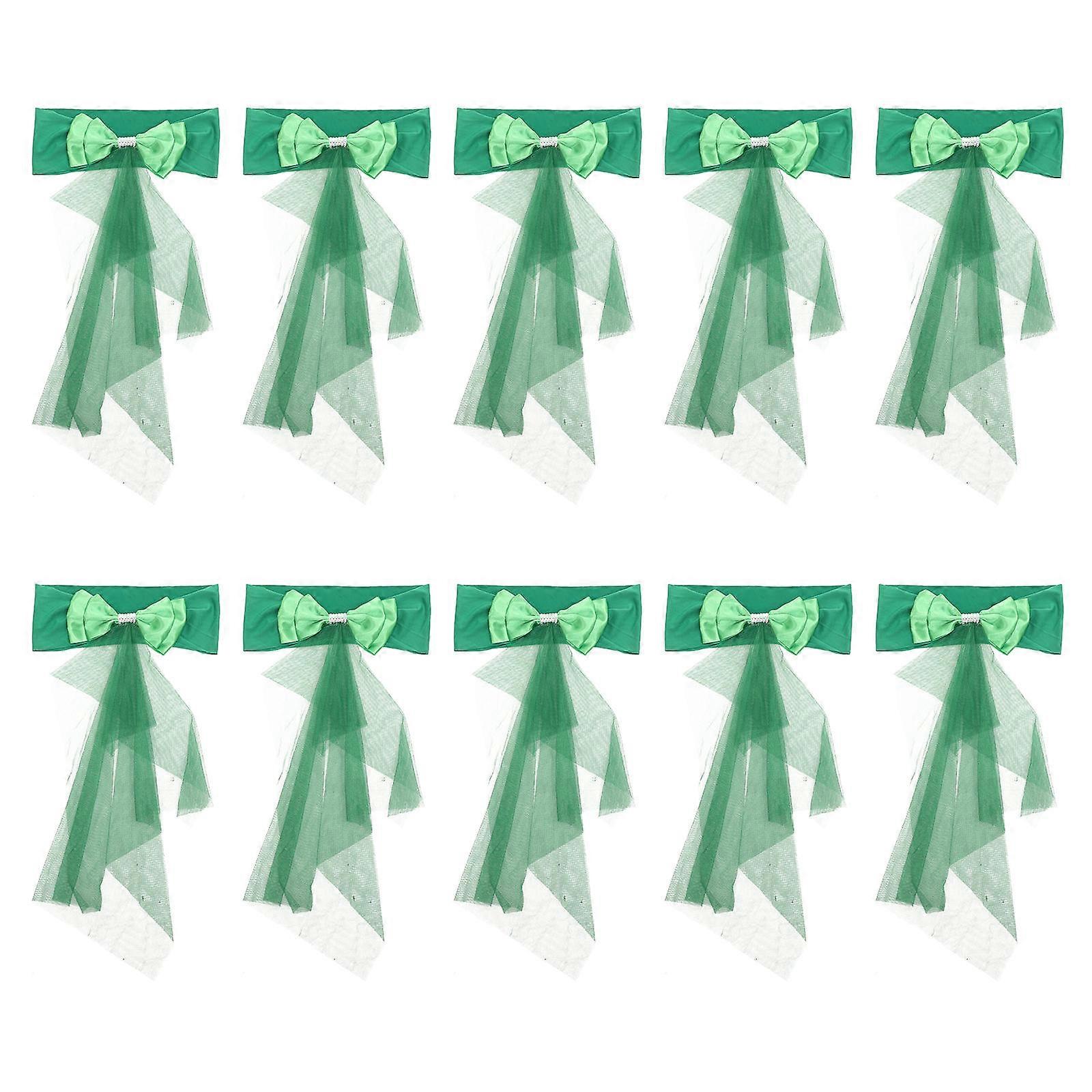 Elegant Chair Back Bowknot Sashes For Weddings And Special Occasions In Green Color Ideal For Home And Event Planners 10Pcs