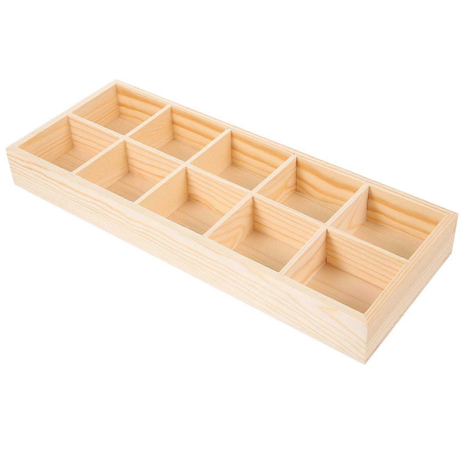 Wooden Tea Organizer with 10 Compartments for Home Beige Color Suitable for Kitchen Countertop Use 6.5 x 4.3 x 2.8 Inches