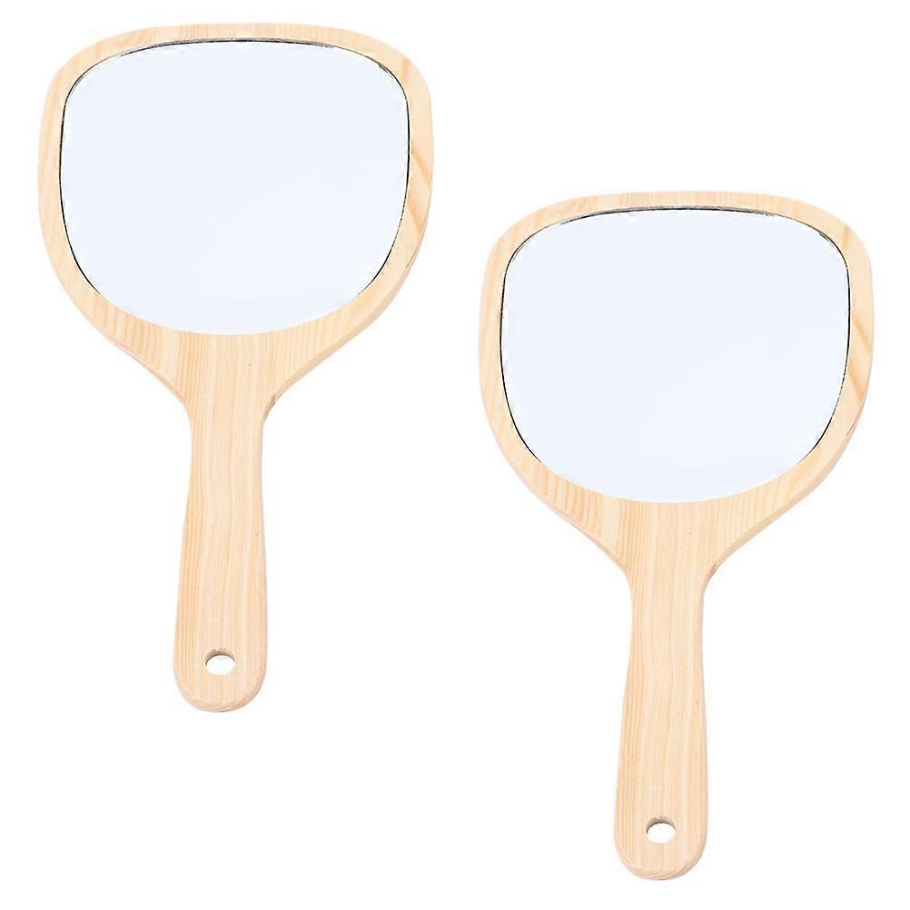 Wooden Handle Mirror for Makeup Use 2Pcs Portable Cosmetic Handheld Mirror