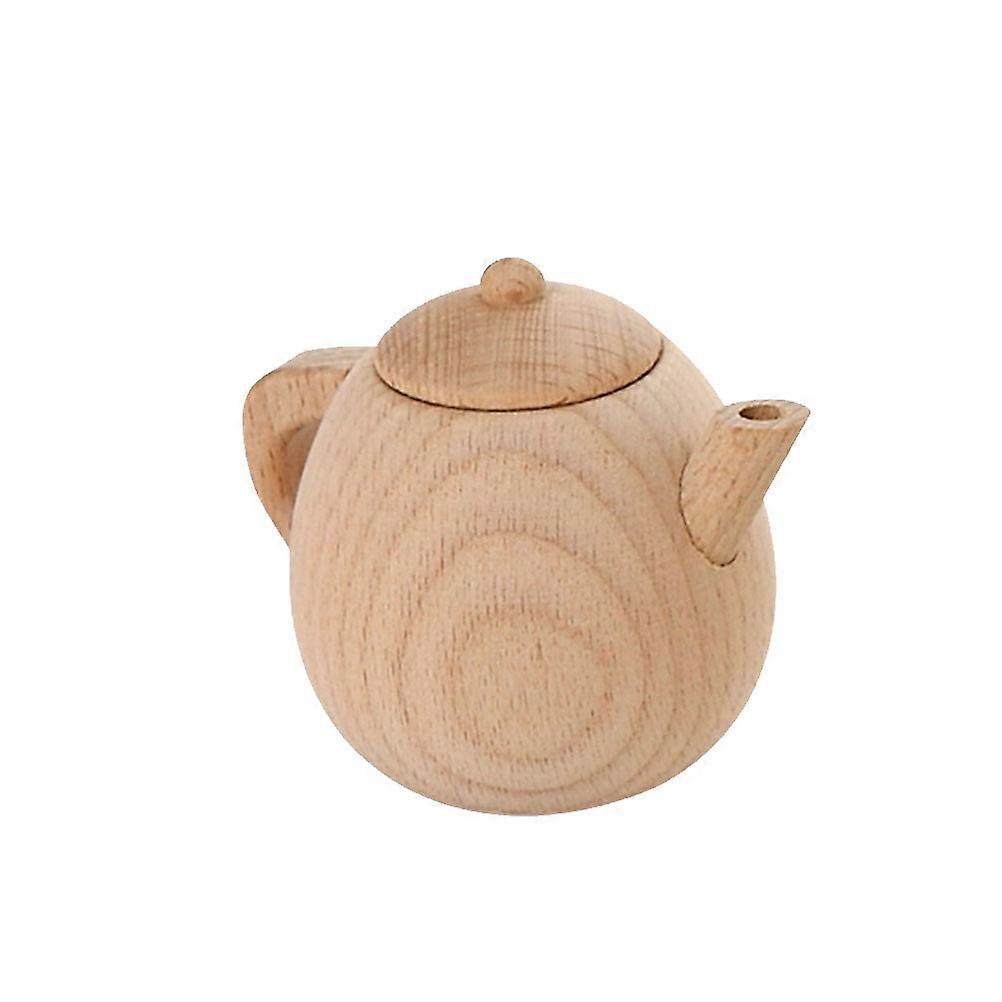 Solid Wood Unpainted Tea Pot for Simulated Kitchen Play Development Toy for Nursery and Home Use