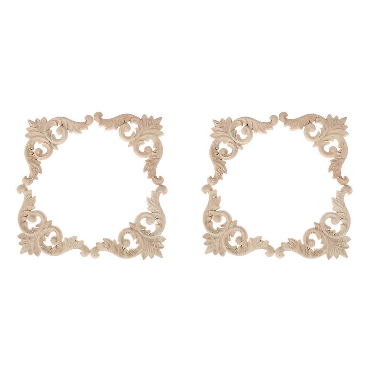 Wood Carved Corner Mouldings Onlay Applique Unpainted Furniture Decor 8Pcs 12X12cm