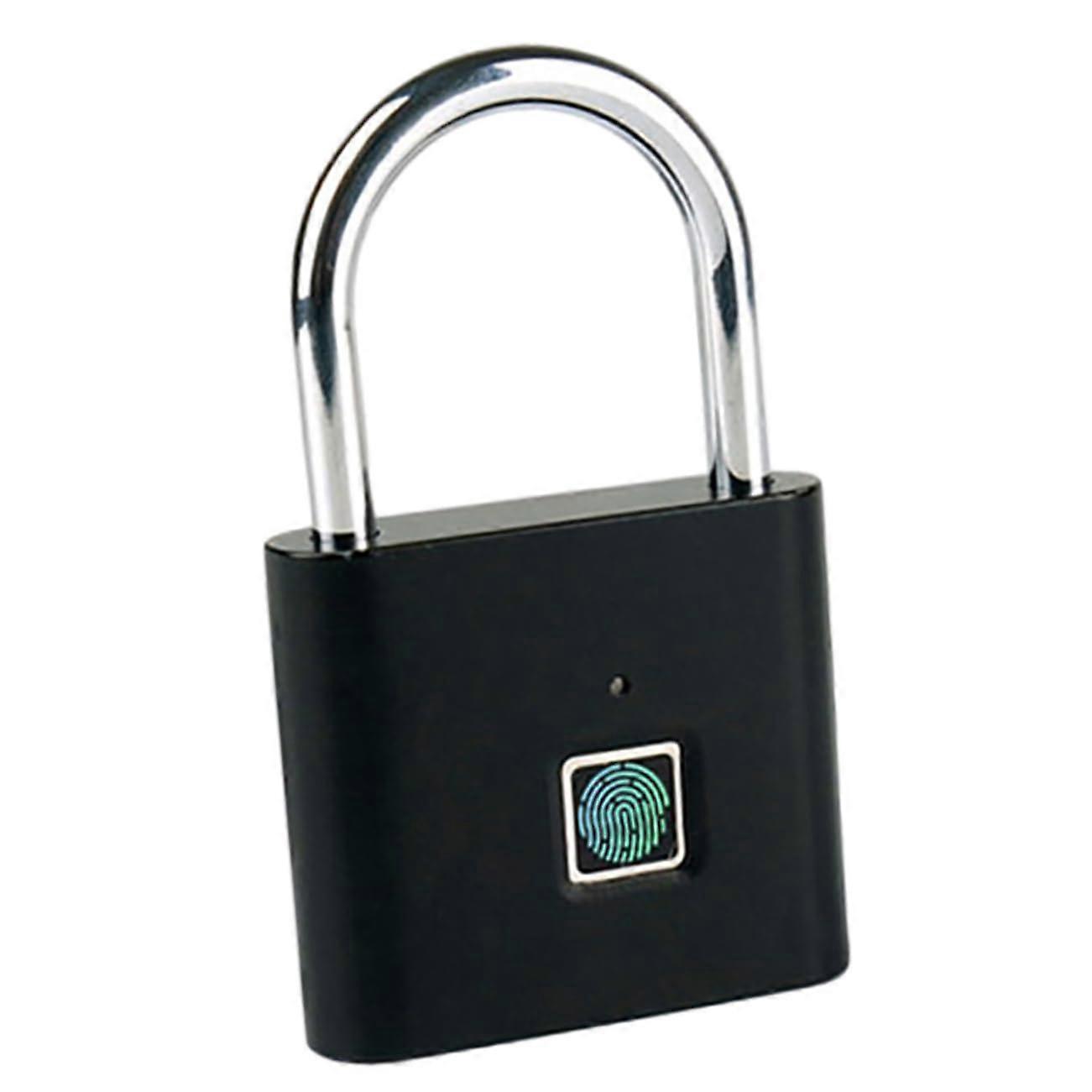 Smart Electronic Padlock for Outdoor Use Keyless Gym Combination Lock with Fingerprint Portable Fingerprint Lock Aluminum Alloy Black