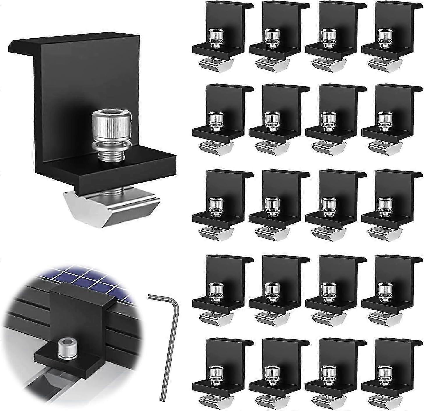2025 20pcs Solar Panel Holder, 30mm Solar Panel Fixings, Solar Panel Kit for PV Mounting Rails with Hex Wrench for Roof, Wall