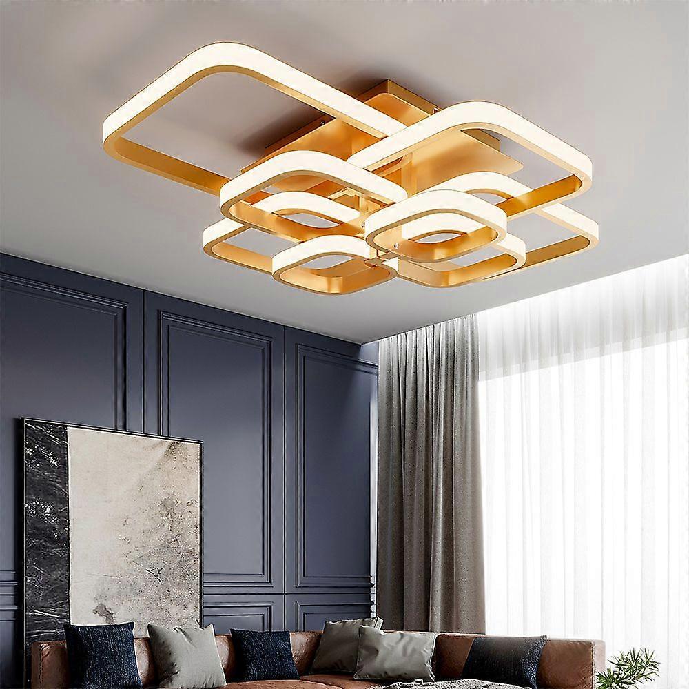 Modern Square LED Ceiling Light Acrylic Chandelier - Gold Frame 8 Head