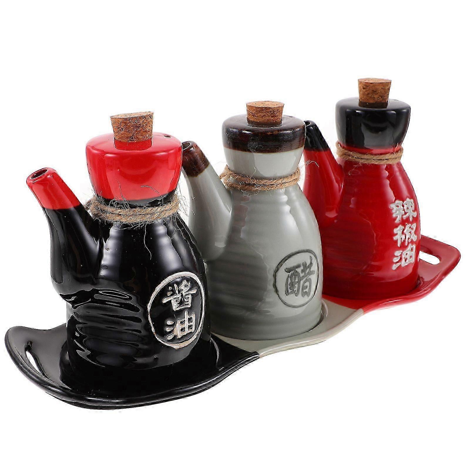 1 Set Japanese Soy Sauce Dispenser Vinegar Soy Sauce Bottle Seasoning Dispenser With Tray