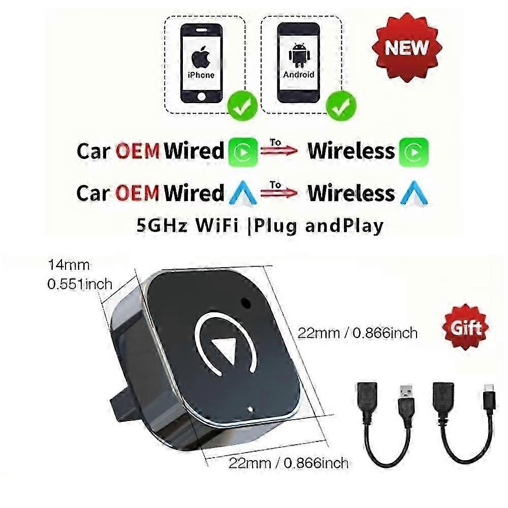 Wireless CarPlay Android Auto Adapter for & Android - USB Dongle Plug & Play Universal Smart AI Box Wired to Wireless