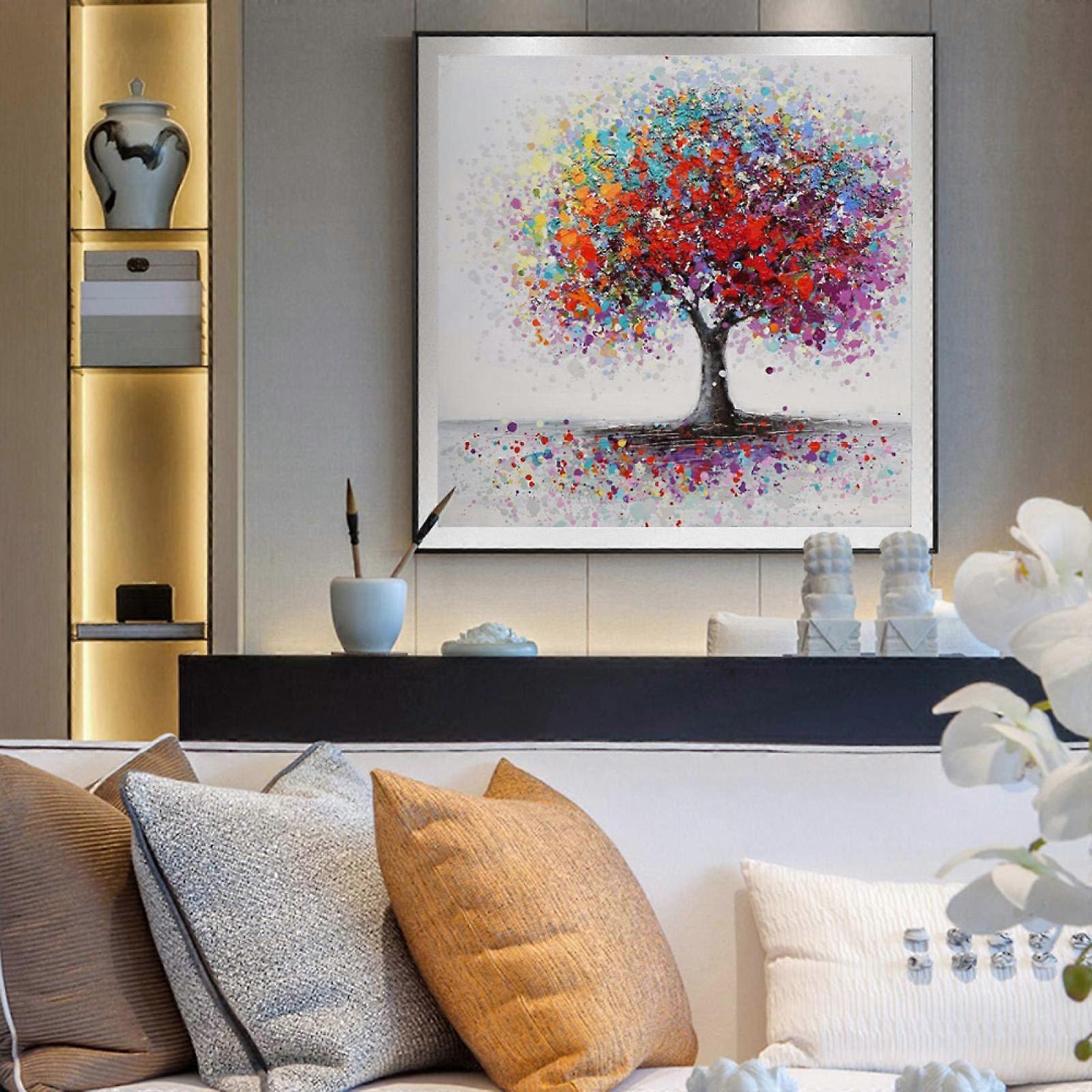 Abstract Graffiti Art Trees Landscape Oil Painting On Canvas 40x40cm Colorful Pop Art Bedroom Decor Inner Frame
