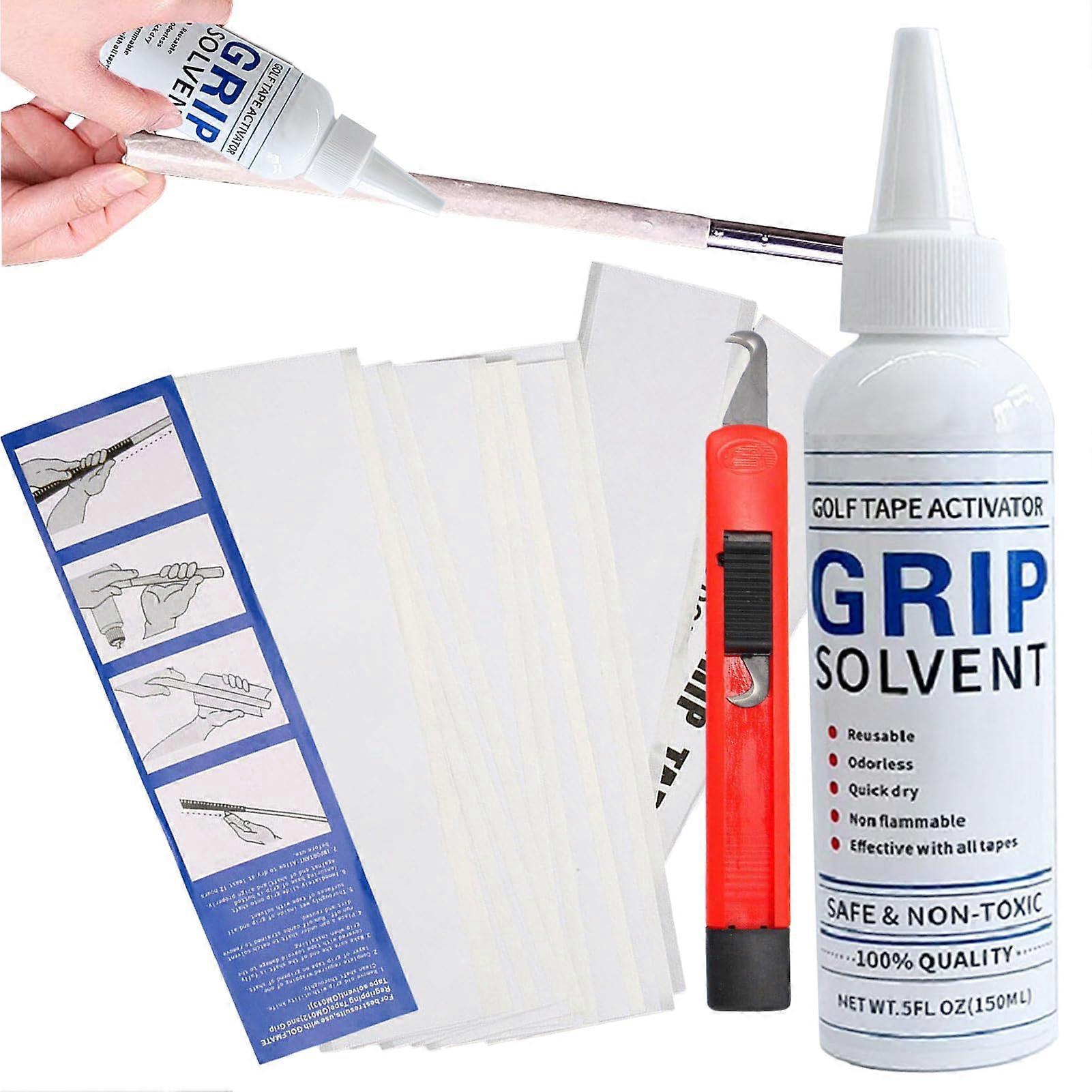 Club Grip Tool Golf Repair Pack, Adhesive Tape Strip Replacement Liquid Solvent Installation Pack, Premium Grip Tape Kit, Device Recovery Agent
