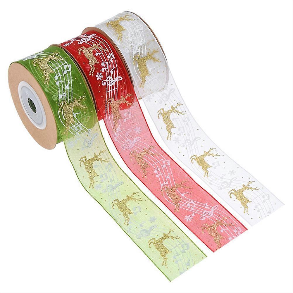 3Set Decorative Ribbons With Elk Pattern Suitable For Christmas Decorating Gift Wrapping For Friends And Family