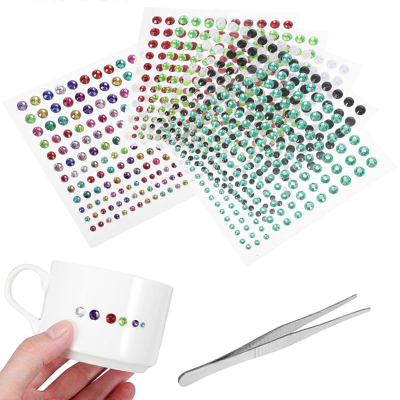 Gemstone Stickers For DIY Activities Creative Design With 1 Tweezer 17 Sheets Assorted Color