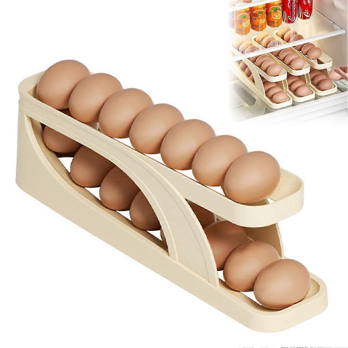 Automatic Egg Rack With Rolling Function - Space Saving Egg Dispenser, Fridge Egg Storage Organizer, Compact Size 1 Pack