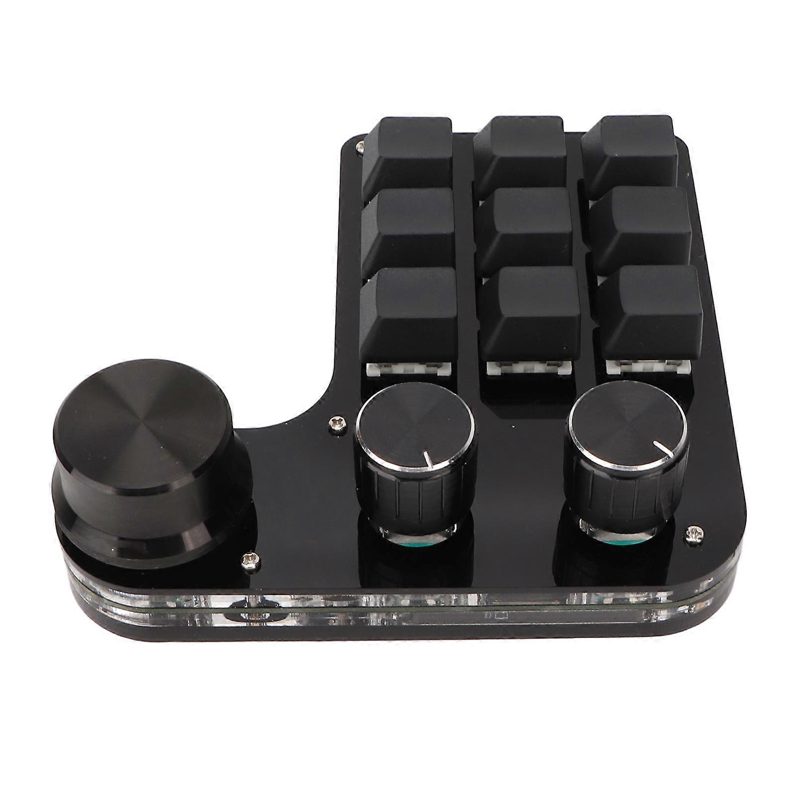 Mini Keypad 9 Keys 3 Knobs RGB Backlit Blue Switch Plug and Play Programmable Keypad for Gaming Office Media 
