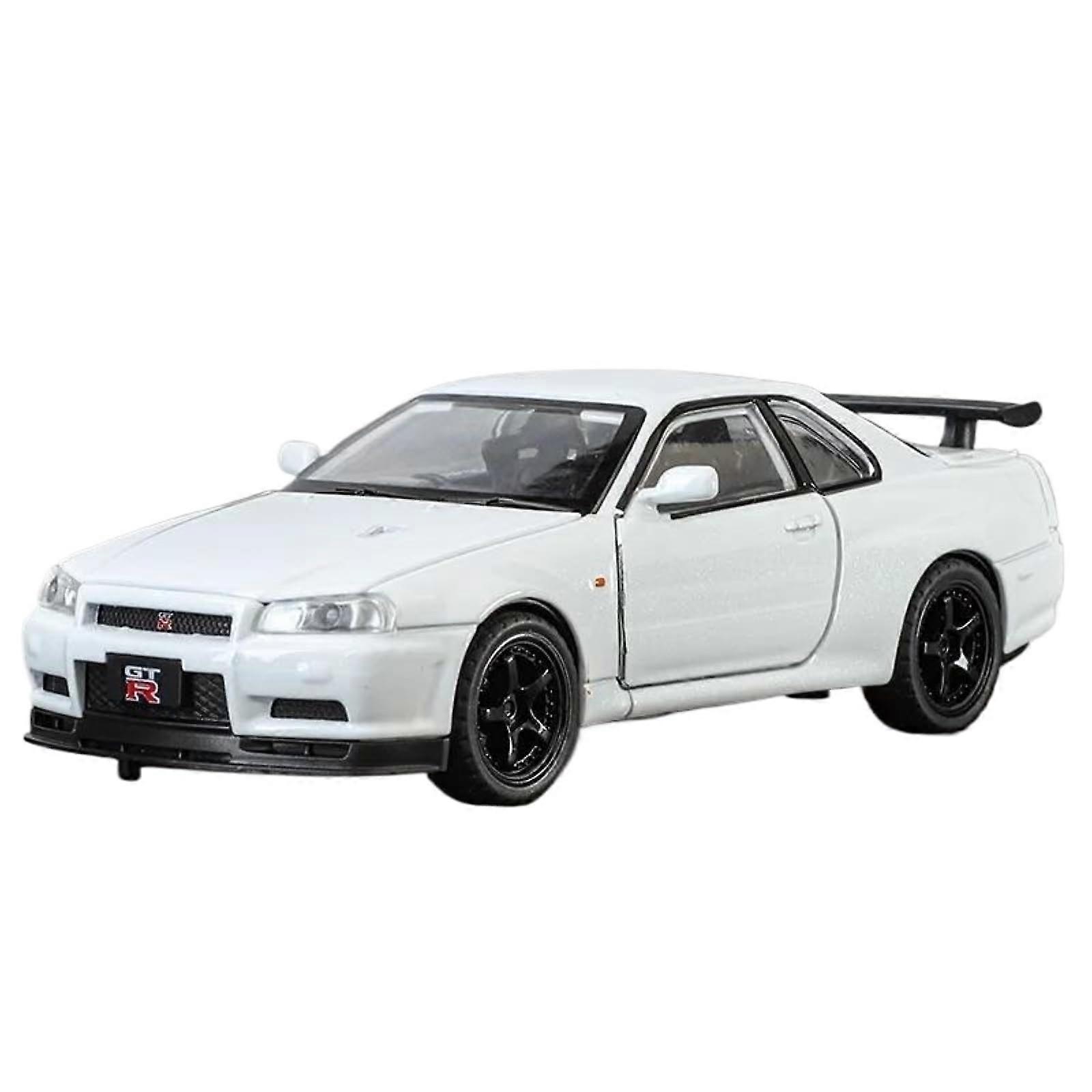 1:32 Scale Model Car Nissan GTR R34 Skyline Alloy Die-Cast With Sound And Lights Finished Model White Box