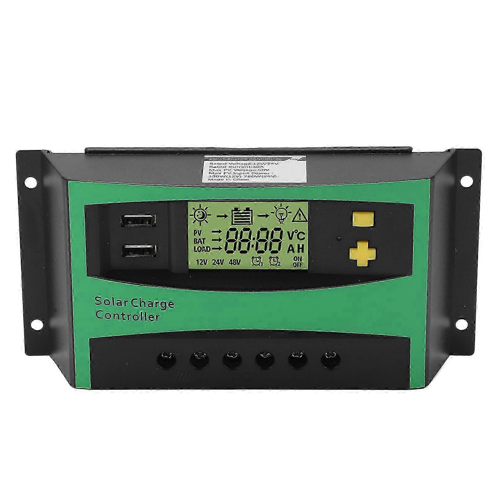 Solar Charge Controller PWM Panel Regulator 12V 24V 30A with 2 USB 5V Outputs RV
