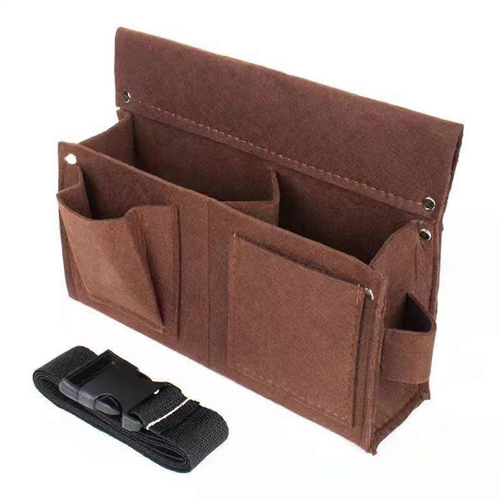 Tool Bag with Belt, Adjustable Shoulder Strap, Durable Work Tool Belt Apron for Electricians and Carpenters, Brown, Large