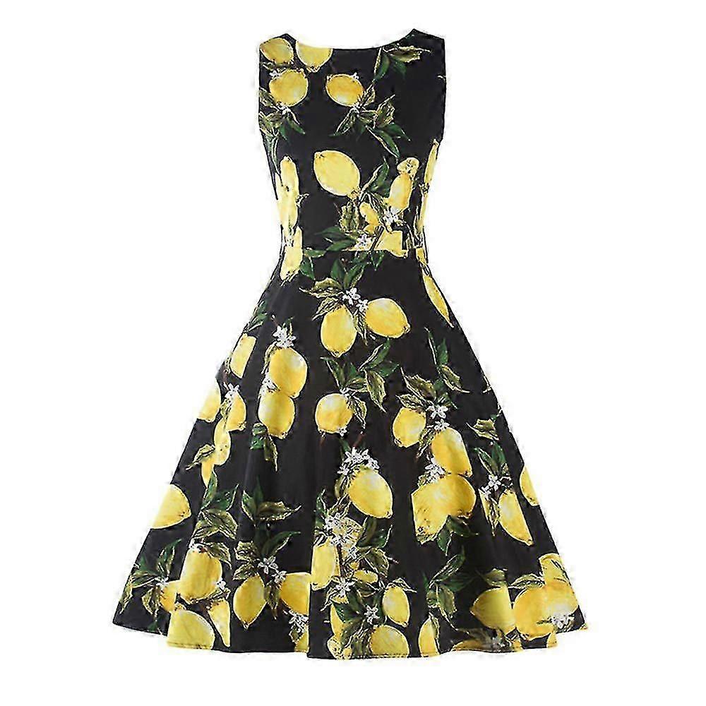 Women's sleeveless dress for summer with lemon pattern