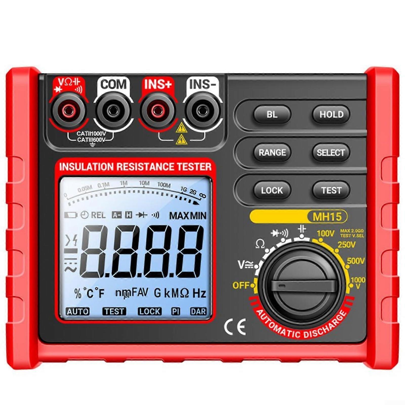 MH15 Digital Insulation Tester, 1001000V Megaohmmeter, Measures Voltage/Resistance/Diode/Continuity