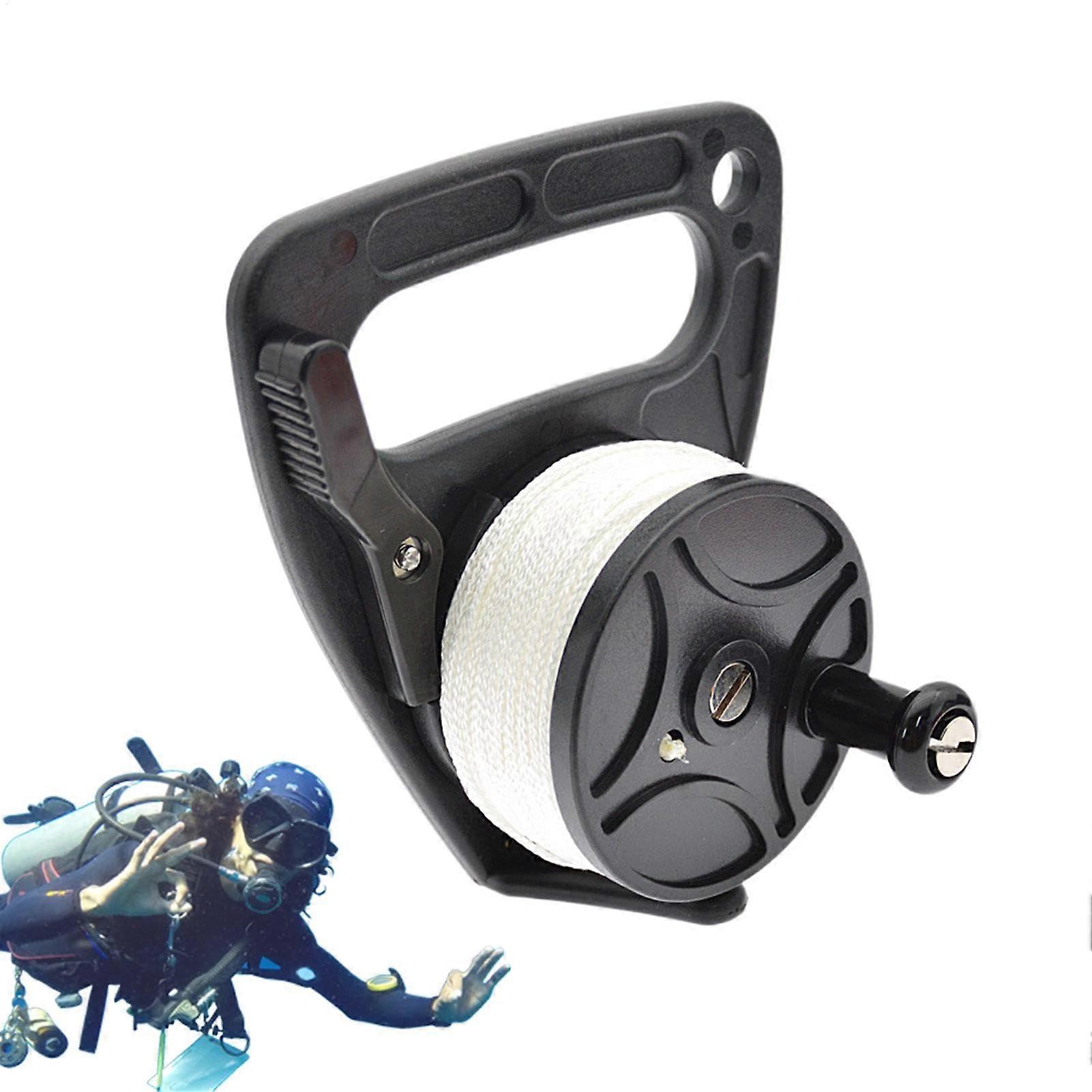 Scuba Dive Reel, 150 Ft Retractable Dive Cord, Compact Kayak Dive Reel, High Visibility Black, Diving Finger Spool