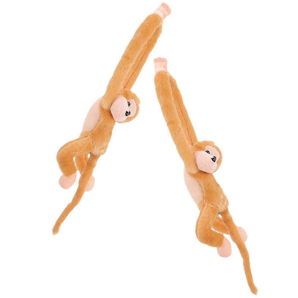 Stuffed Monkey Plush Dolls Thanksgiving Decoration Velvet Light Brown Educational Toy 2Pcs