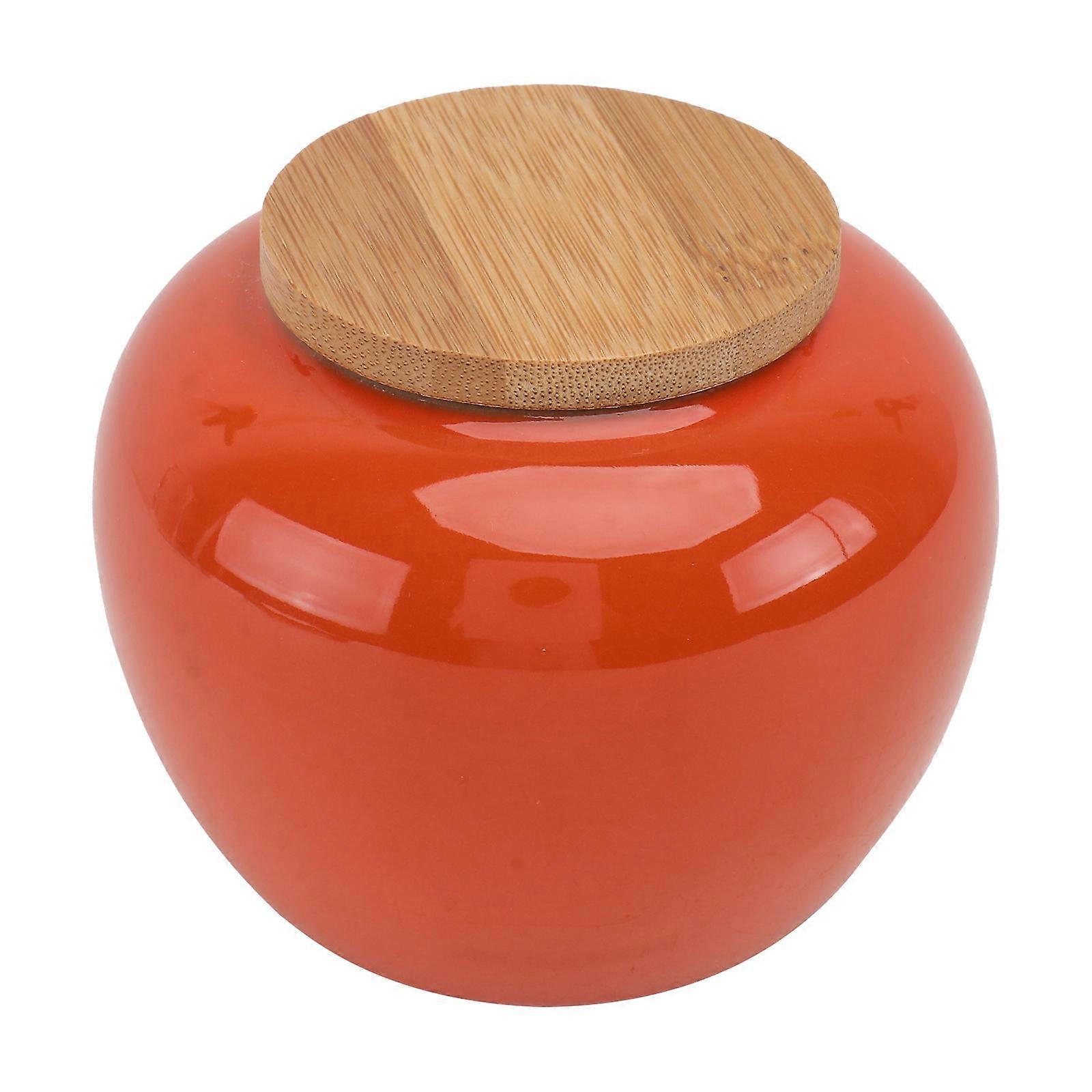 Retro Ceramic Storage Jar with Smooth Mouth and Bamboo Lid for Home Use Orange 1Pc