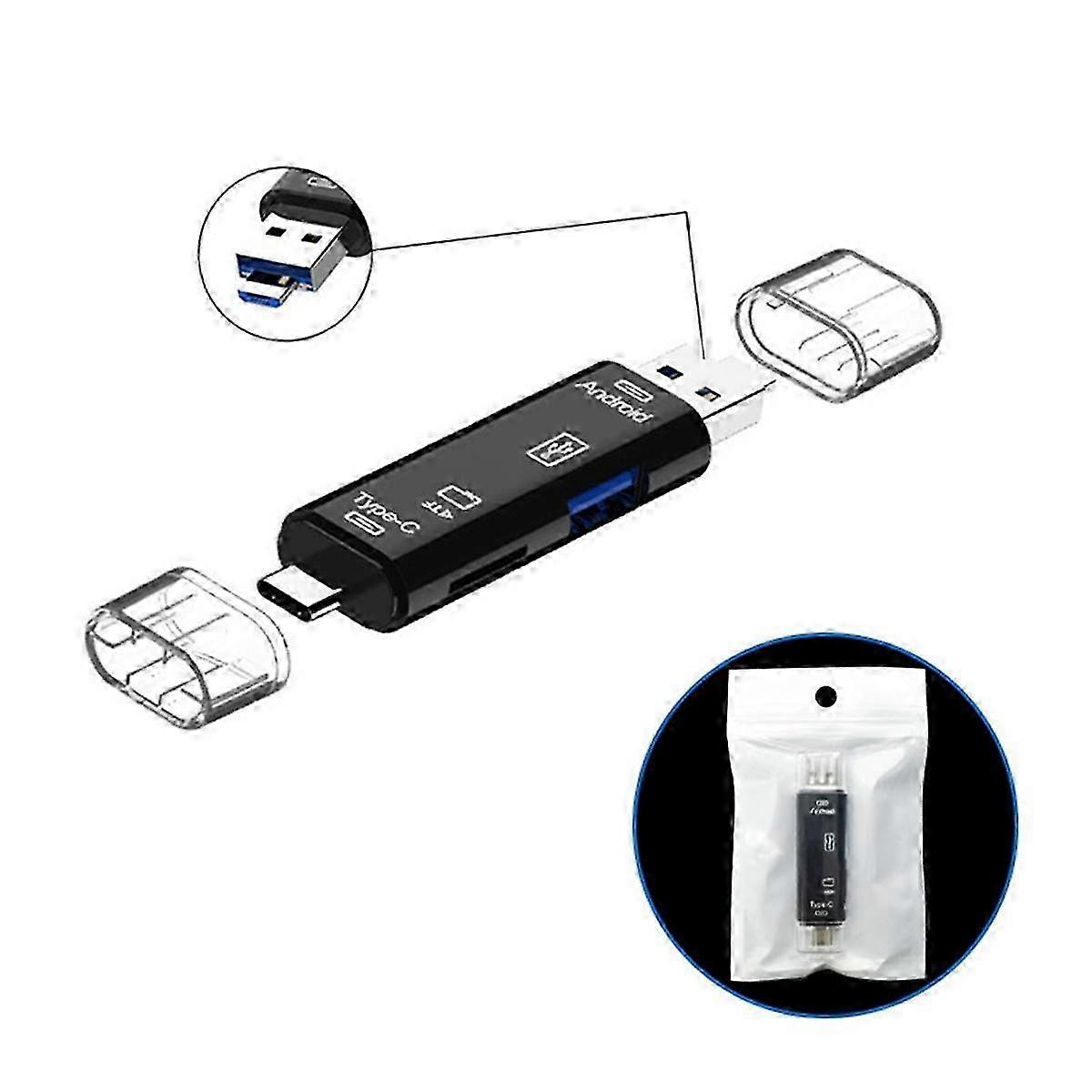 Enhanced 3-in-1 Card Reader with OTG Function - Supports USB 2.0, Type-C & Micro-USB Memory Cards in Black