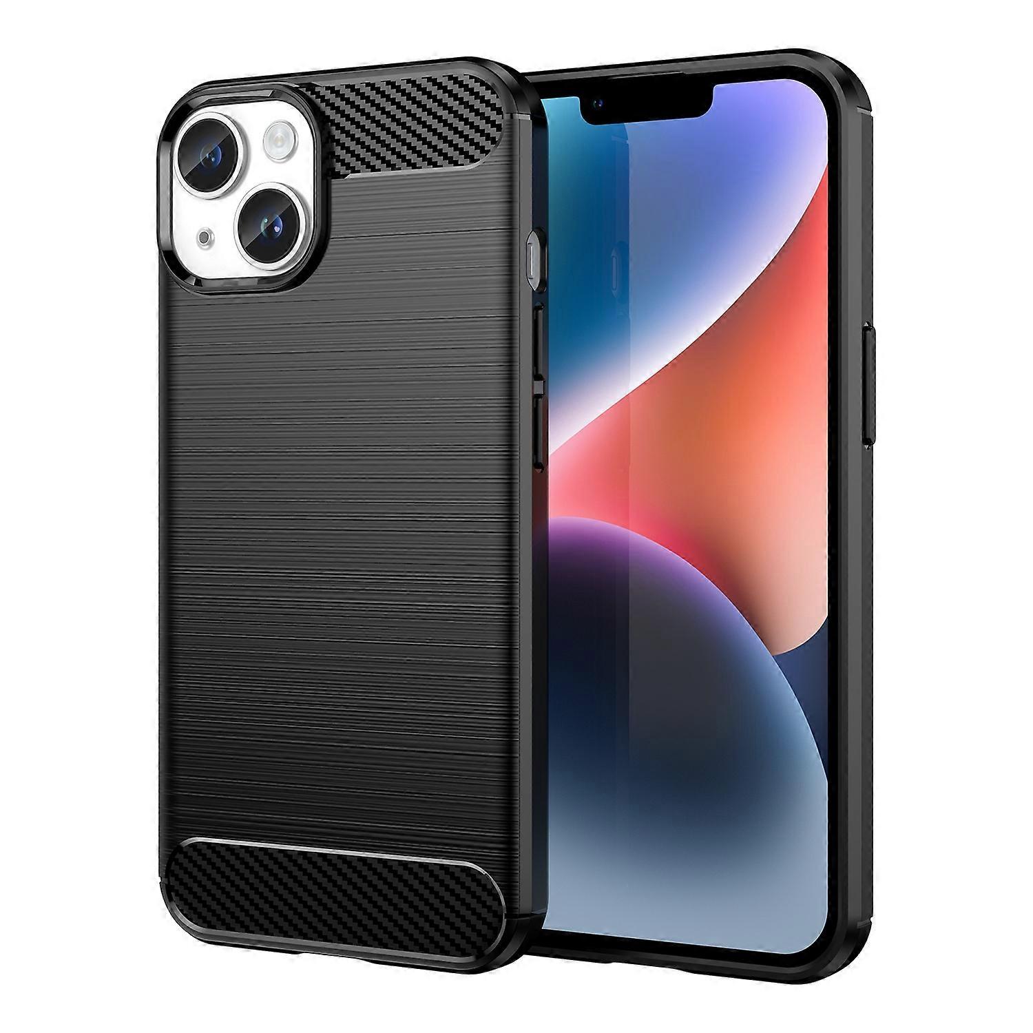 TPU保護ケースiPhone14PLUSケース-カーボンルック