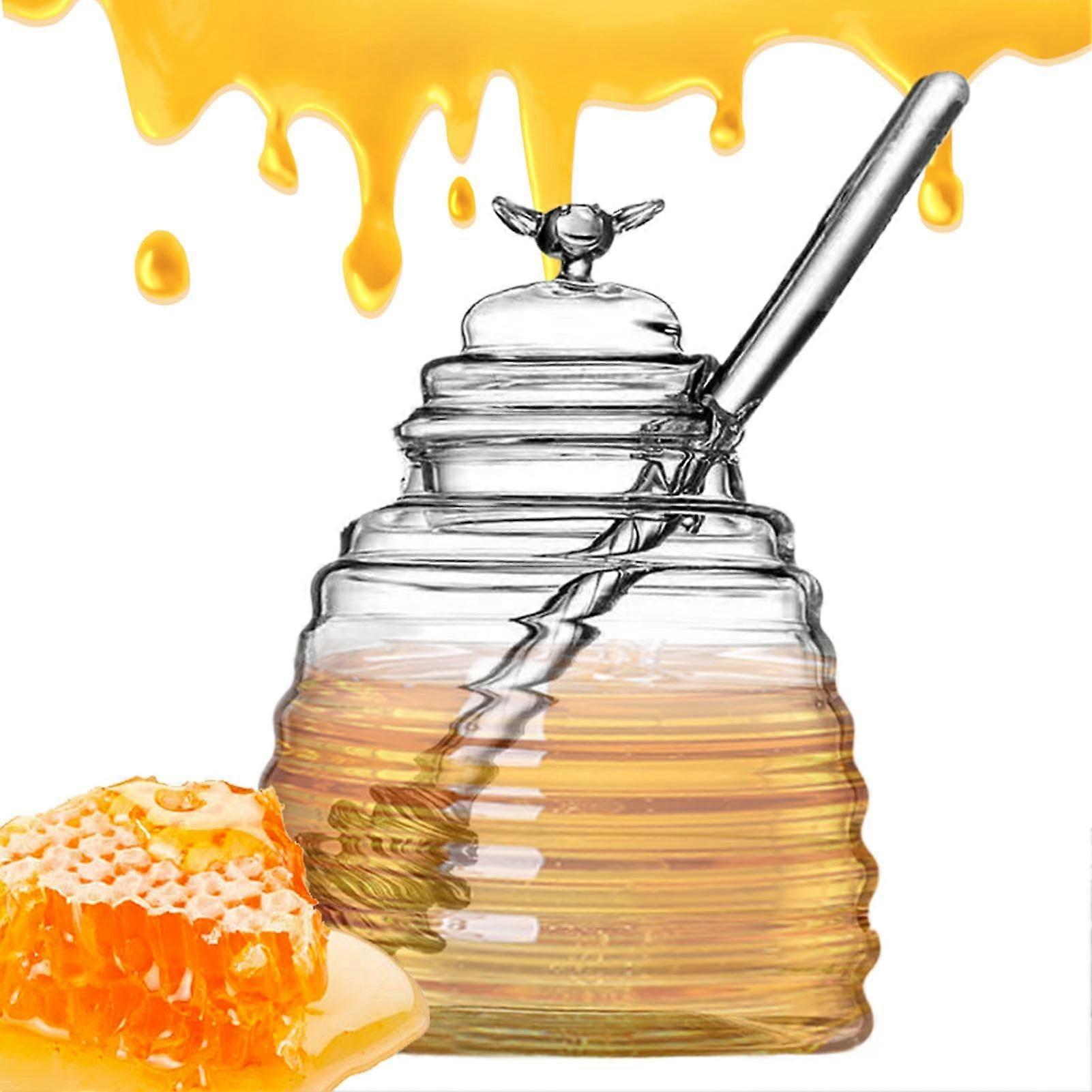 Honey Jar With Dipper And Lid, 500ml Clear Glass Honey Pot