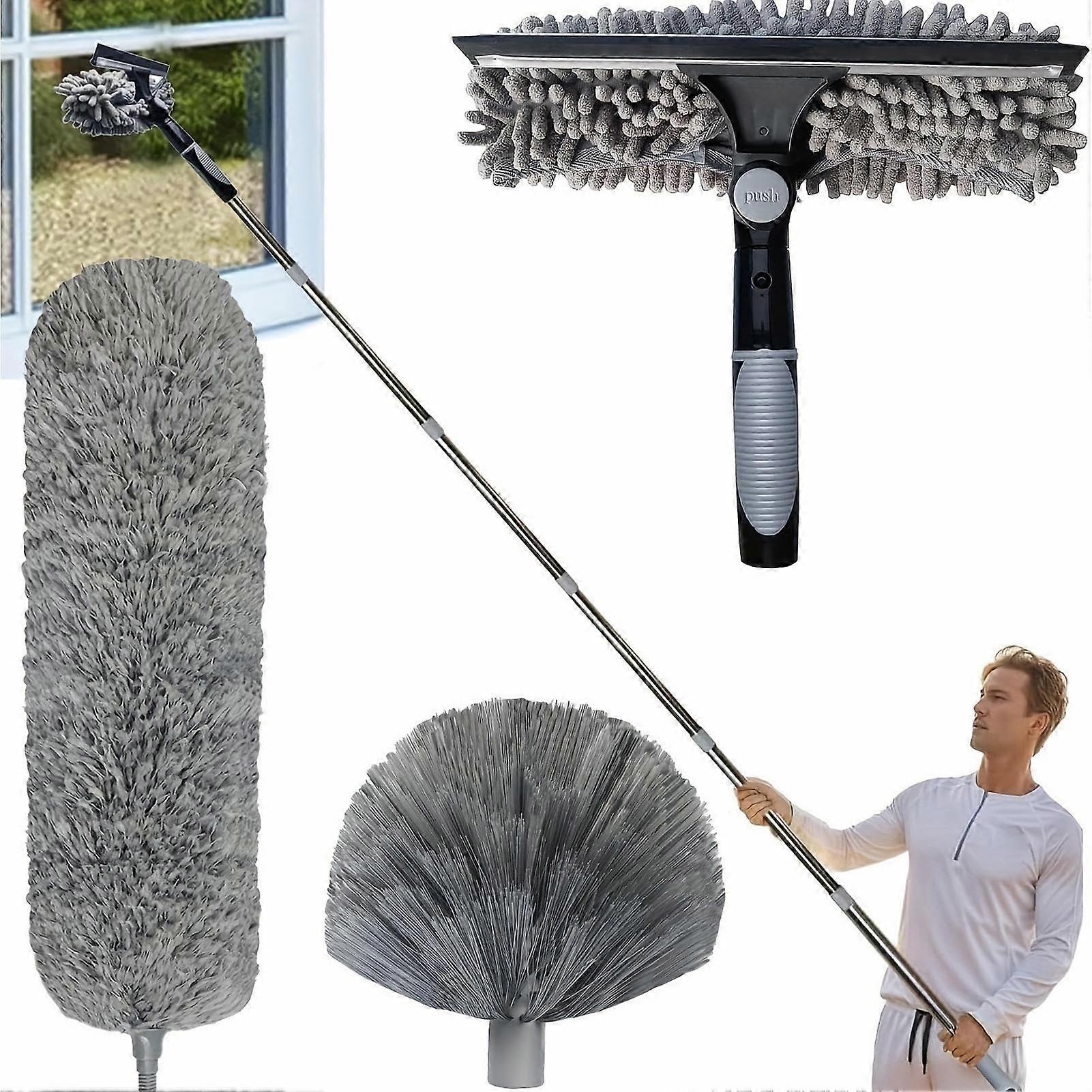 Duster, Microfiber Cobweb Duster, Multi Functional Cleaning Tool, Extendable Design, Long Handle for Shelf, Wall, Window Grey