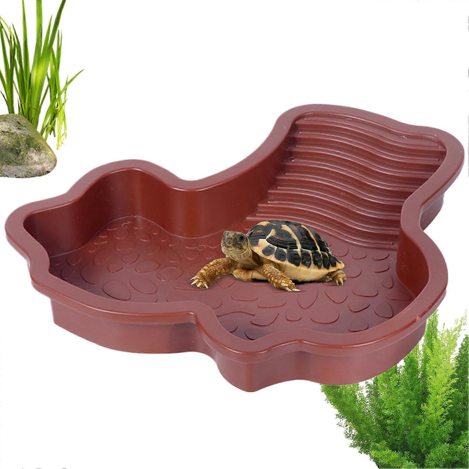 Turtle Pool Tortoise Water Dish Bath Tub With Ramp Basking Terrace For Frogs Lizards Bearded Dragon Snakes Red Brown