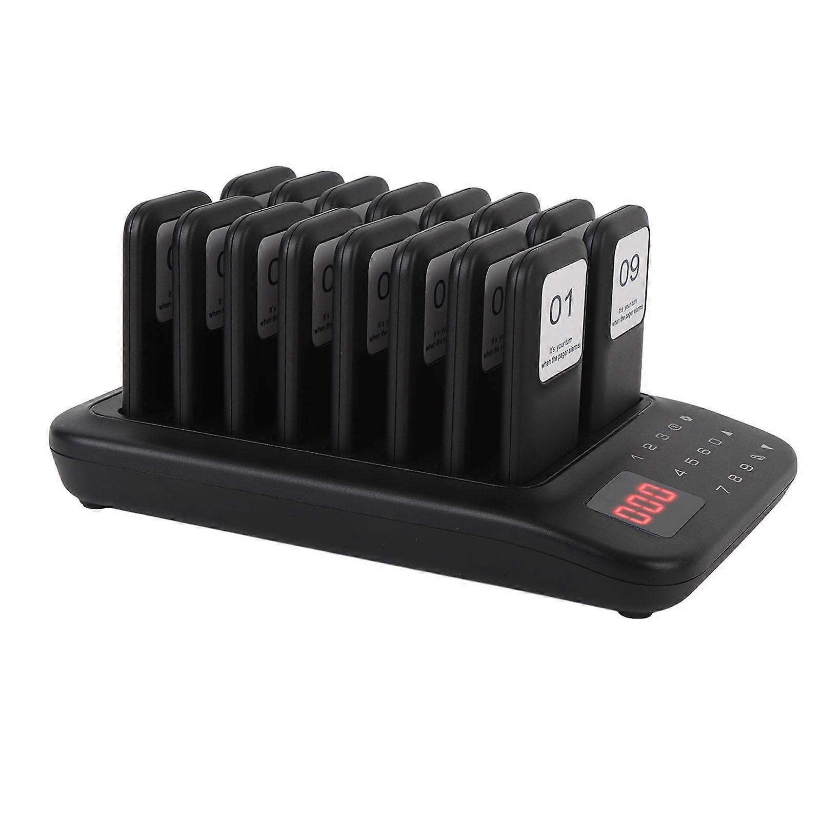 Restaurant Pager System 1–16 Channels Vibration Buzzer Flash 433.92MHz Black
