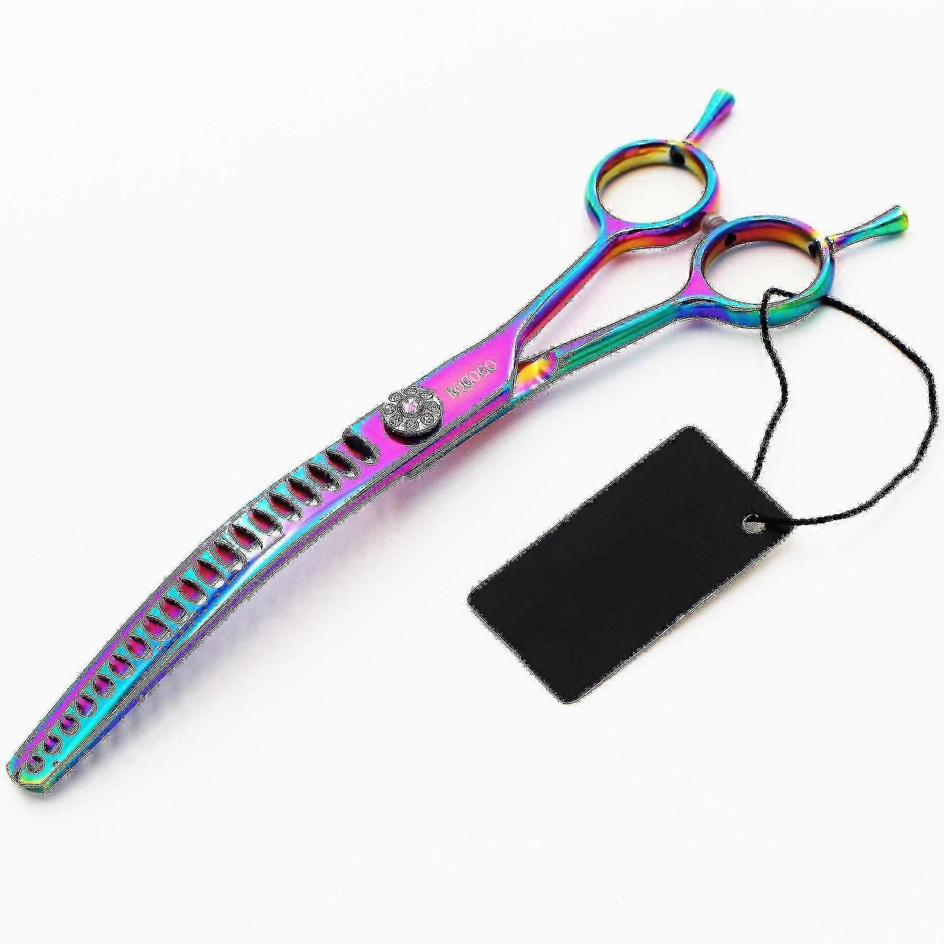 7.0' Professional Chunker Shear Twin Tail Downward Curved Pet Groom...