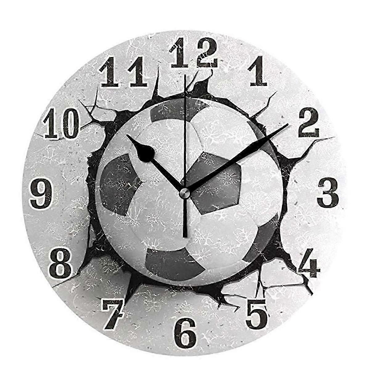 Football Wall Crack Clock Round Wall Clock Mute Quartz Table Clock