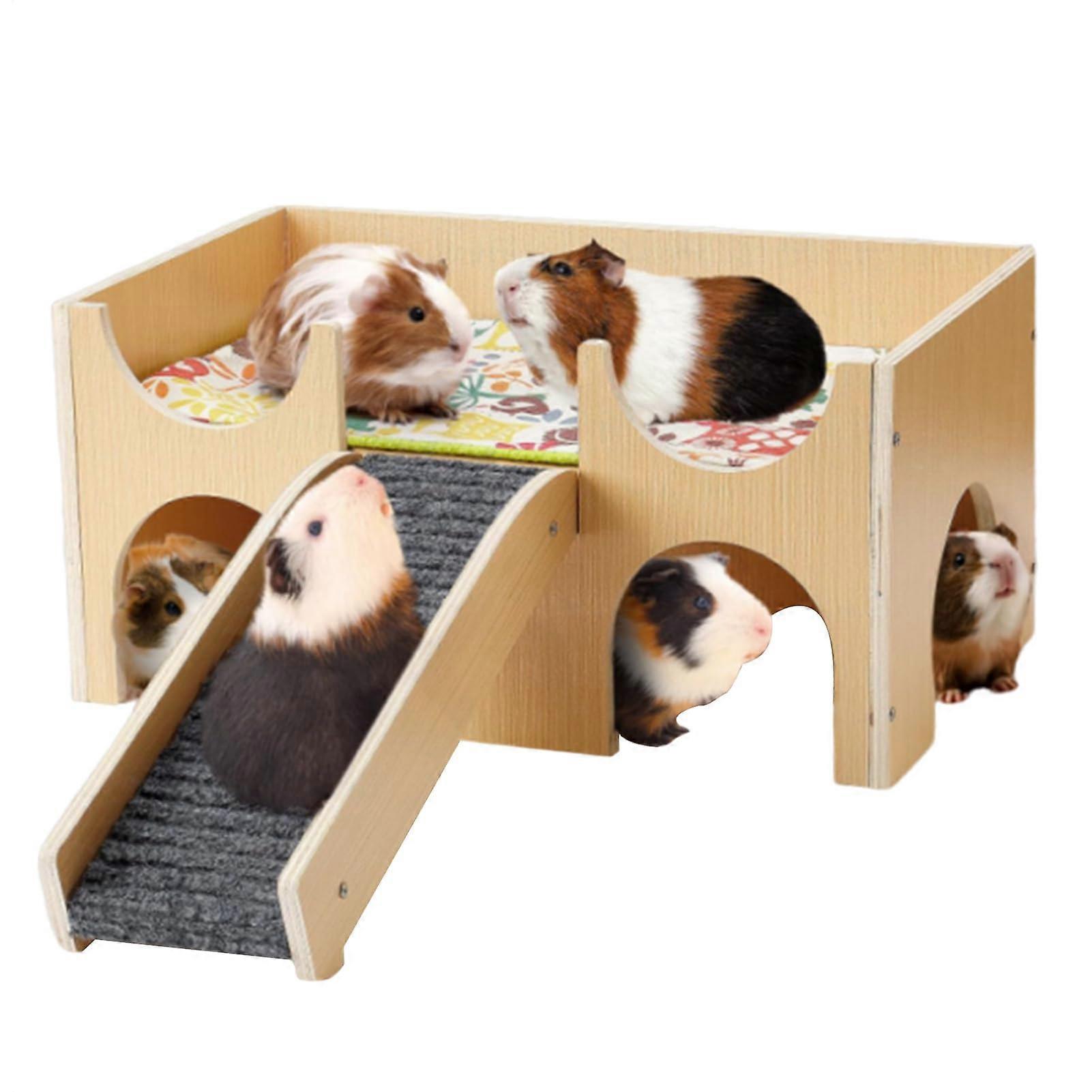 Hamster Hide Wooden SmallPet Habitat With Climbing Ladder Compatible With Hamsters Hedgehogs Guinea Pigs Rabbits