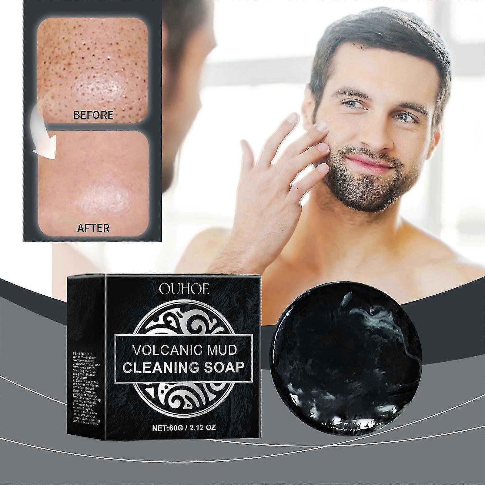 Gezichtszeep, natuurlijke vulkanische modderzeep, zwarte zeep Bar voor mannen vrouwen tieners gezichts- en Body Wash vulkanische modderreinigingszeep