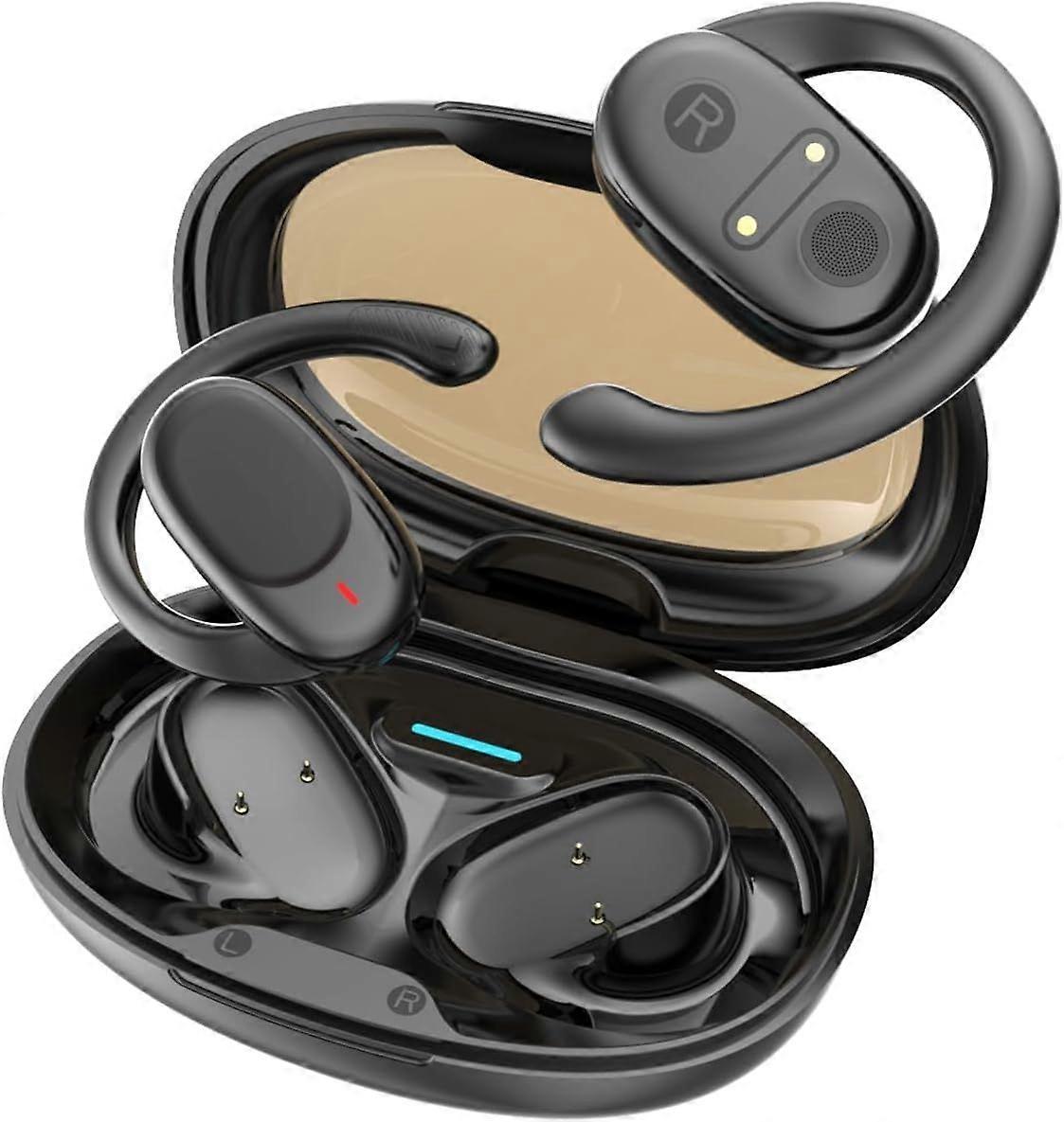 Open Earbuds Bluetooth 5.3 Bone Conduction With Hook IPX5 Waterproof, Noise Cancelling (Black)